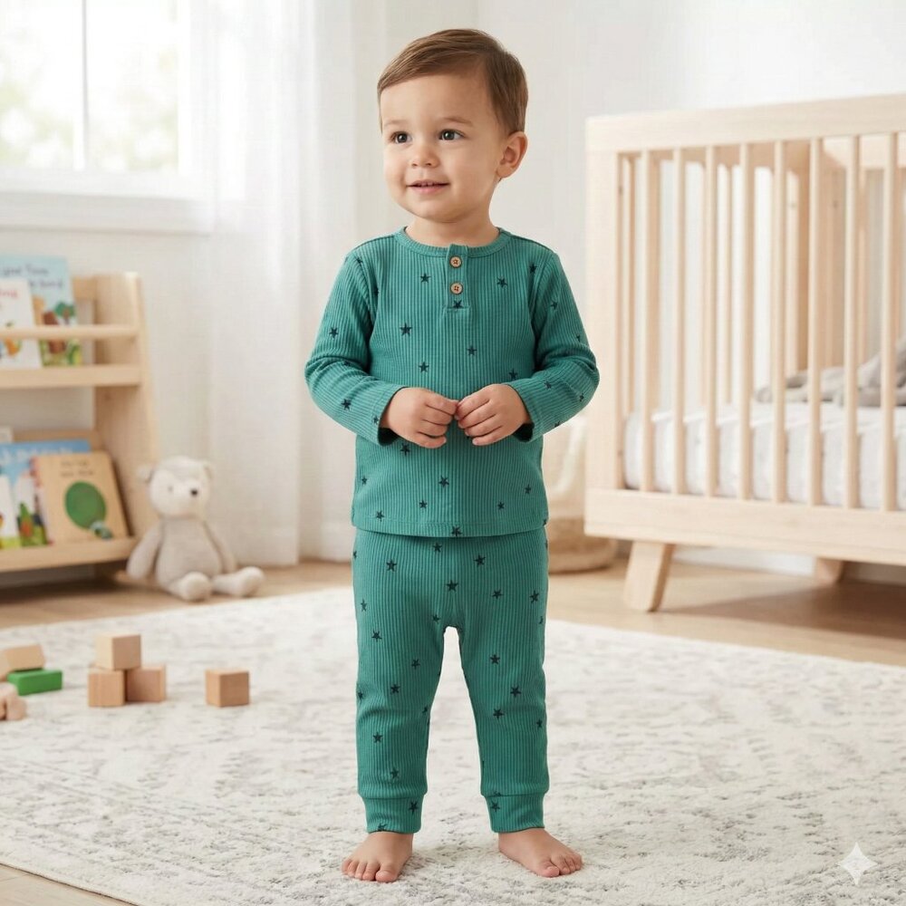 CAT & JACK Baby Boy Cozy Green Ribbed Top & Bottom Set Size 18 Months NWT